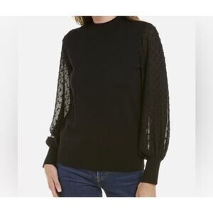 Vince Camuto Black Mock Neck Sweater – Chiffon Swiss Dot Sleeves – Size XL